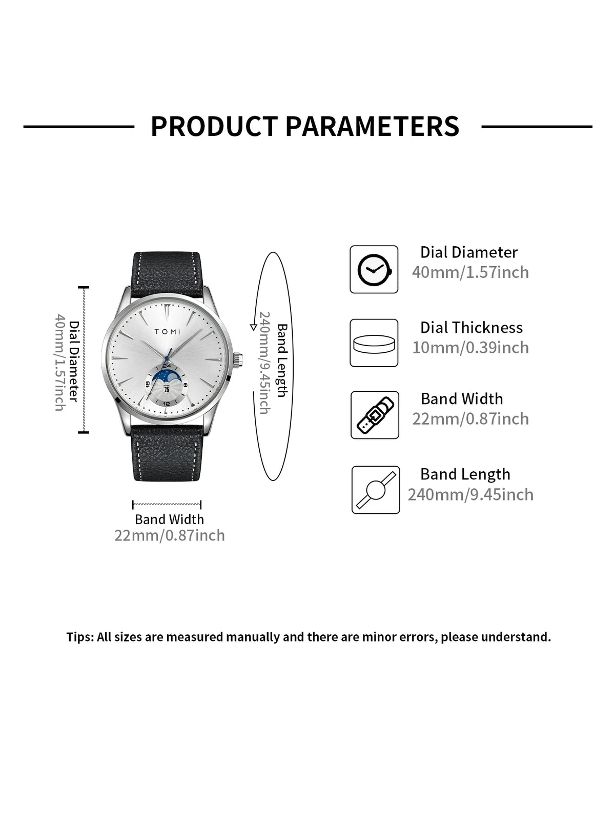 TOMI Men's Watch & Pen Gift Set — Sun & Moon Dial, Business Style, Boxed for Gifting [Colour Options]