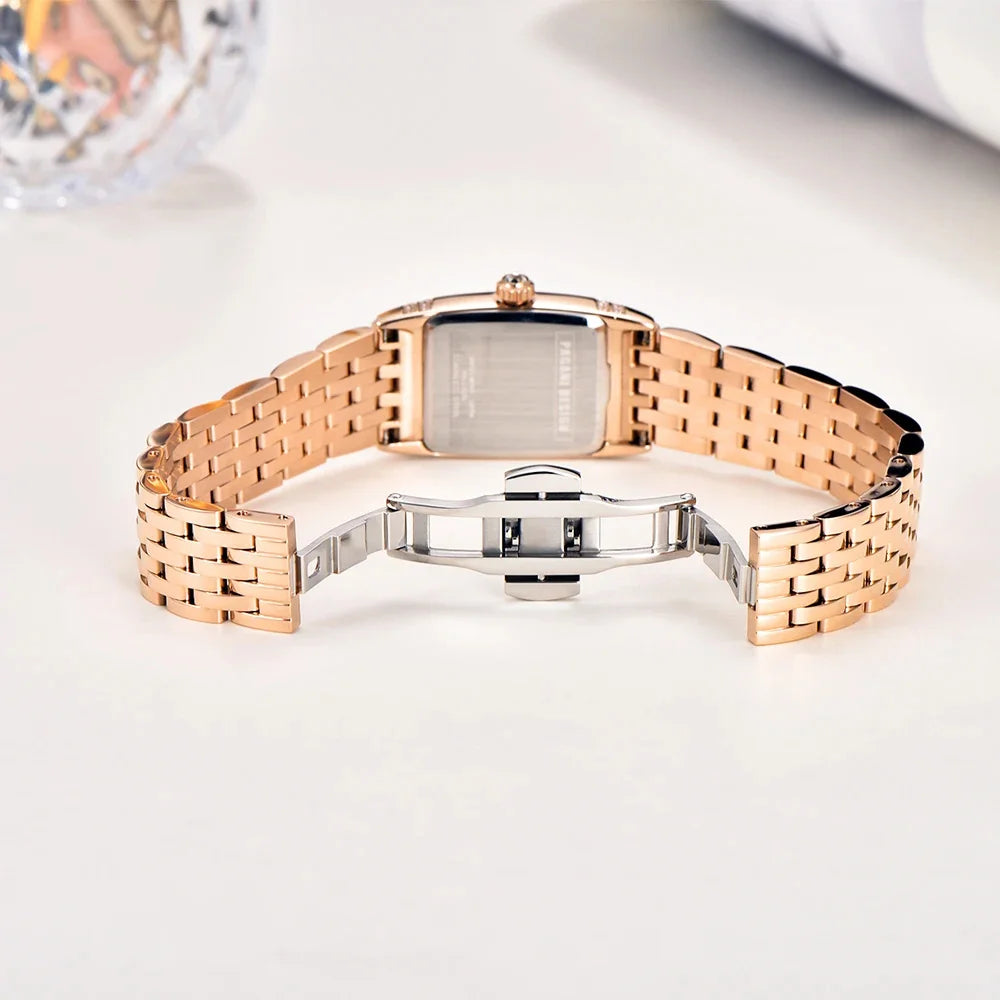 Stunning Pagani Design PD-1737L — Women's Rectangle Watch, Stone-Set Case, Swiss Ronda Movement [Rose Gold / Silver Colour Options]