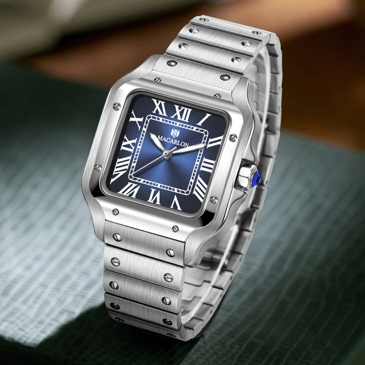 Classic Reimagined — MACARLON 1715 Square Automatic Fashion Watch, Sapphire Crystal, Stainless Steel