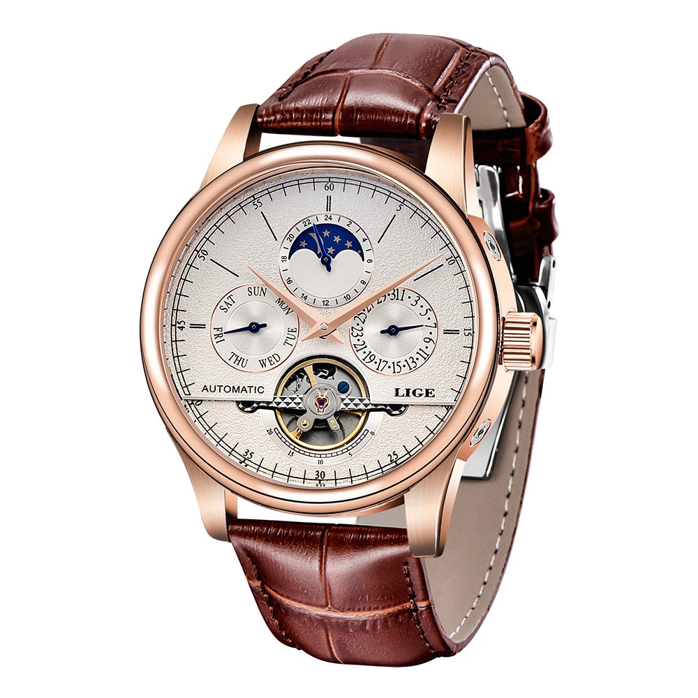 Distinguished LIGE — Automatic Moon Phase Watch, Open Heart Dial, Exhibition Case Back [Dial Colour & Strap Options]