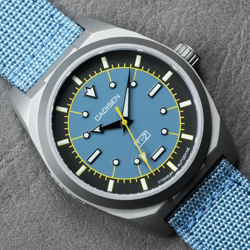 CADISEN TI-7 Autodyne Canvas Strap  — Genuine Titanium Automatic Watch, Sapphire Crystal, Miyota 8215