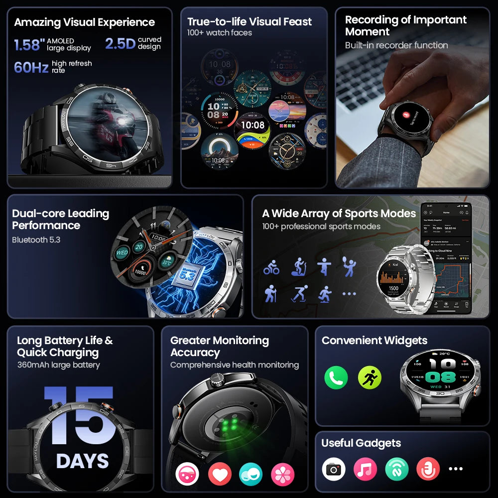 Men's AMOLED Smart Watch — Voice Calling, IP68 Waterproof, 15-Day Battery [Multiple Strap & Colour Options]