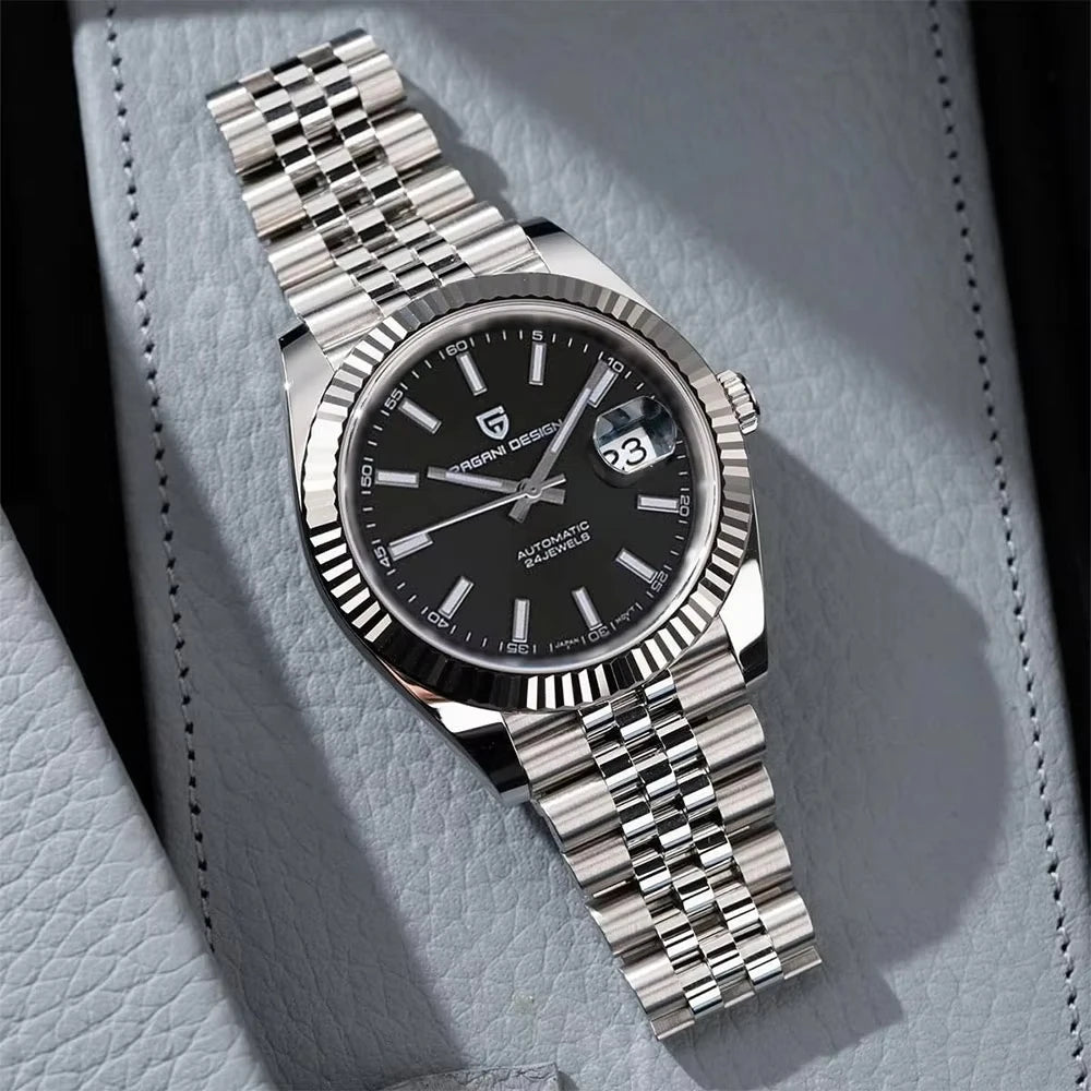 Pagani Design PD-1645 — Fluted Bezel Automatic Watch, Jubilee Bracelet, 100M Water Resistant [Multiple Colour / Dial Options]