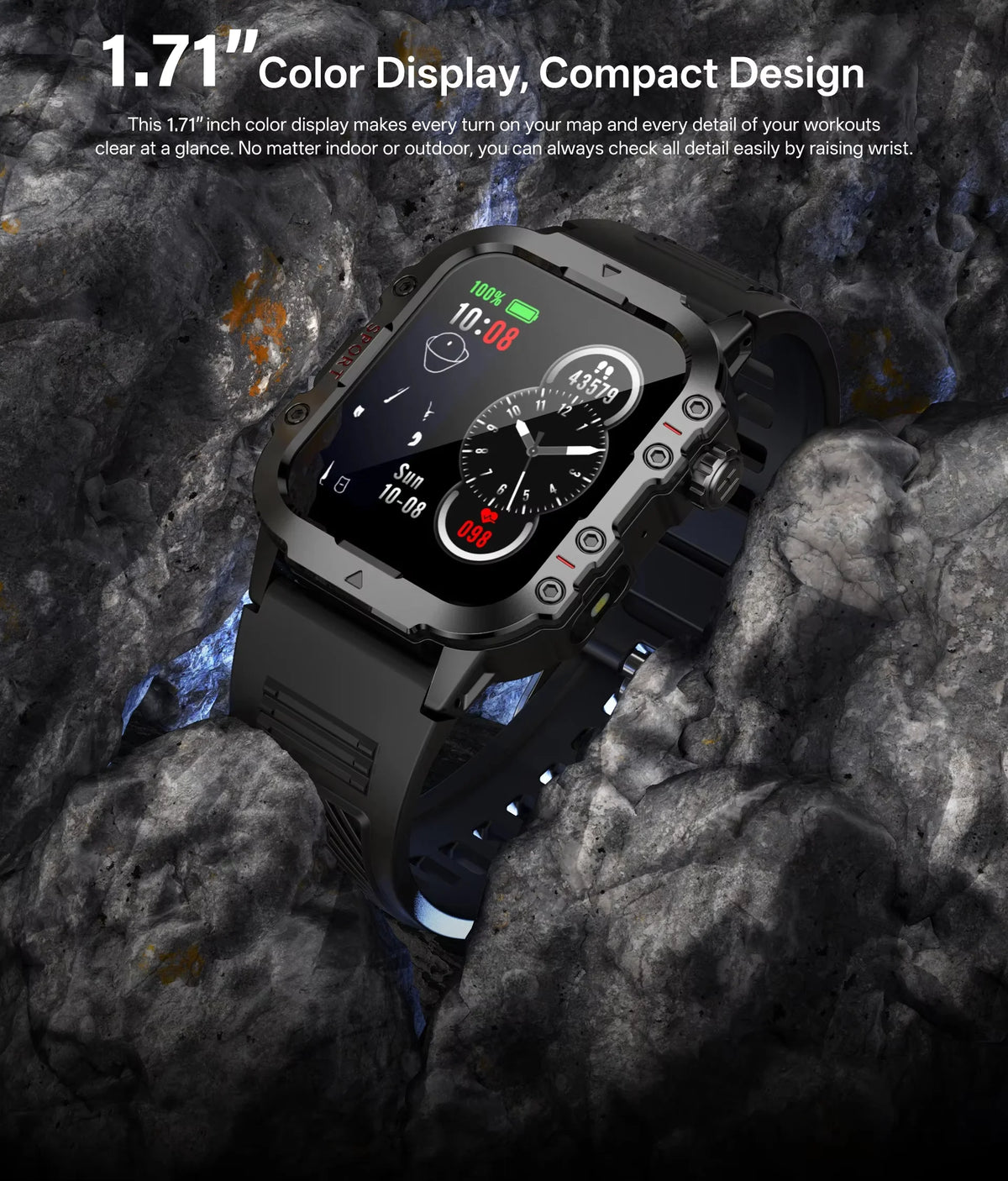 G.L Wear Smartwatch — Heart Rate, O2 & Sleep Monitor, Bluetooth Calling, LED Torch / Flashlight [Colour Options]