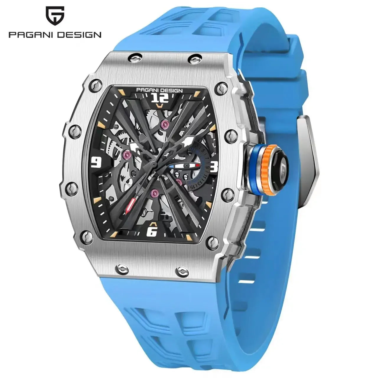 Not Your Average Dress Watch — PAGANI DESIGN PD-1738 Tonneau Skeleton Motorsport Watch, Sapphire Crystal, Stainless Steel