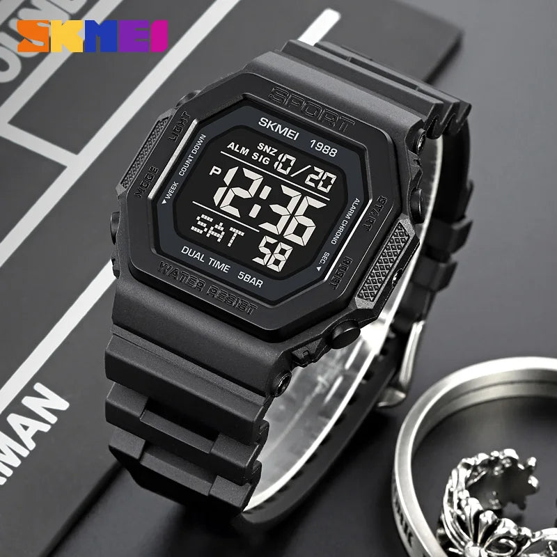 Built for the Grind — SKMEI 1988 Inverse Digital Display  Sports Watch, Multi Time Zone, LED Backlight