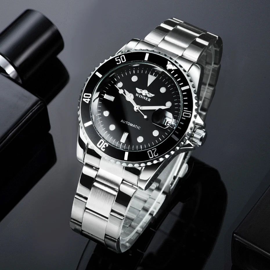 Classic Sub-Style Case — WINNER Automatic Watch, Rotatable Bezel (Colour Options)