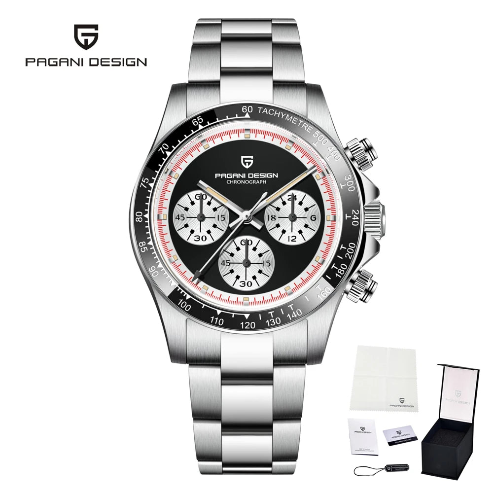 Iconic Racing Looks — PAGANI DESIGN PD-1676 Ceramic Bezel Chronograph, Panda Dial, Sapphire Crystal