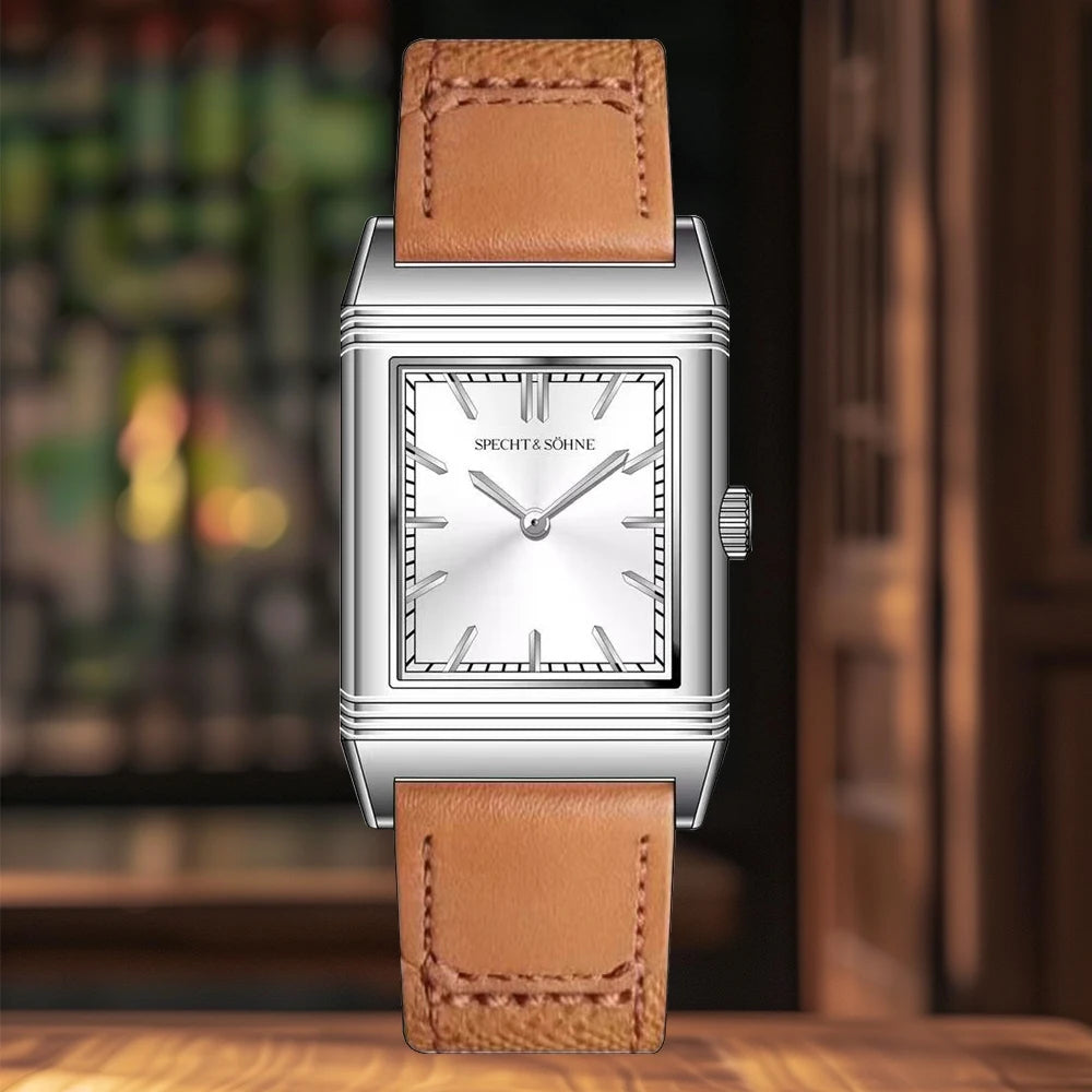 Specht & Söhne SP0028 — Reversible Flip-Case Square Watch, Leather Strap, Sapphire Crystal