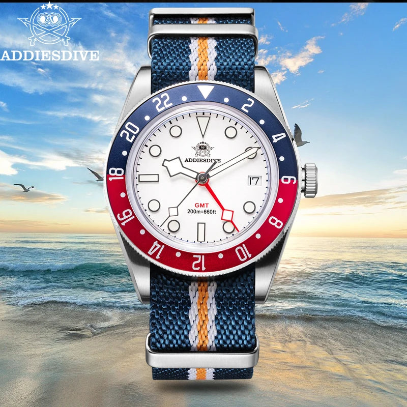 Real GMT, Real Depth — Stunning Looking ADDIESDIVE 200m Diver Watch, Screw-Down Crown [Strap and Dial Options]