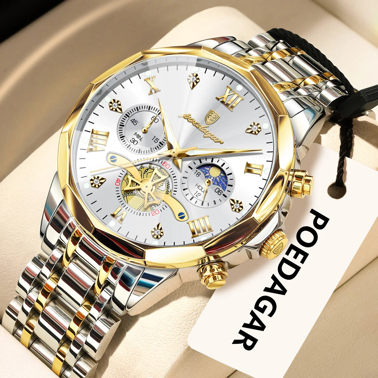Mega Value But Stunning Chronograph — POEDAGAR Quartz, Spinning Rotor Seconds Hand, Stainless Steel [Multiple Colour Options]