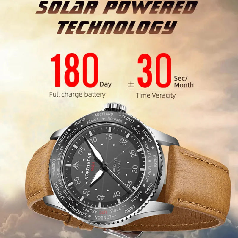 Runs for Half a Year on One Charge — NORTH EDGE MACH Solar Powered Pilot Watch [Colour Options]