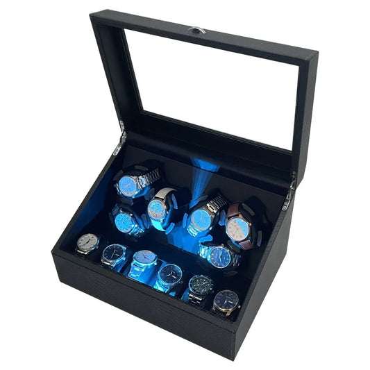 A Home Fit for a Collection — 6-Watch USB Winder, PU Leather Rotating Display USB Power
