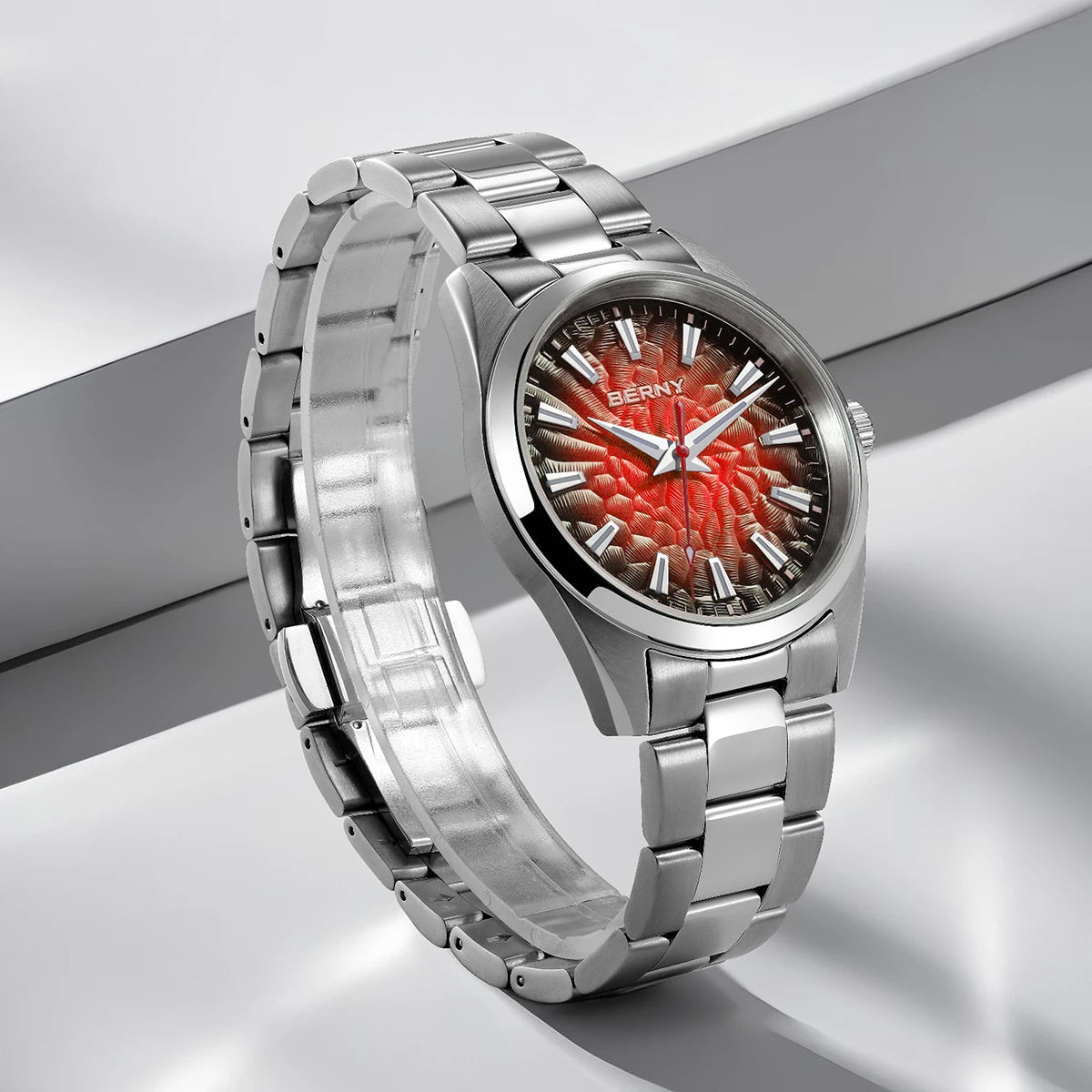 An Absolute Beauty — BERNY Lava-Look Dial, Sapphire Crystal, 100m Waterproof [Strap & Colour Choices]