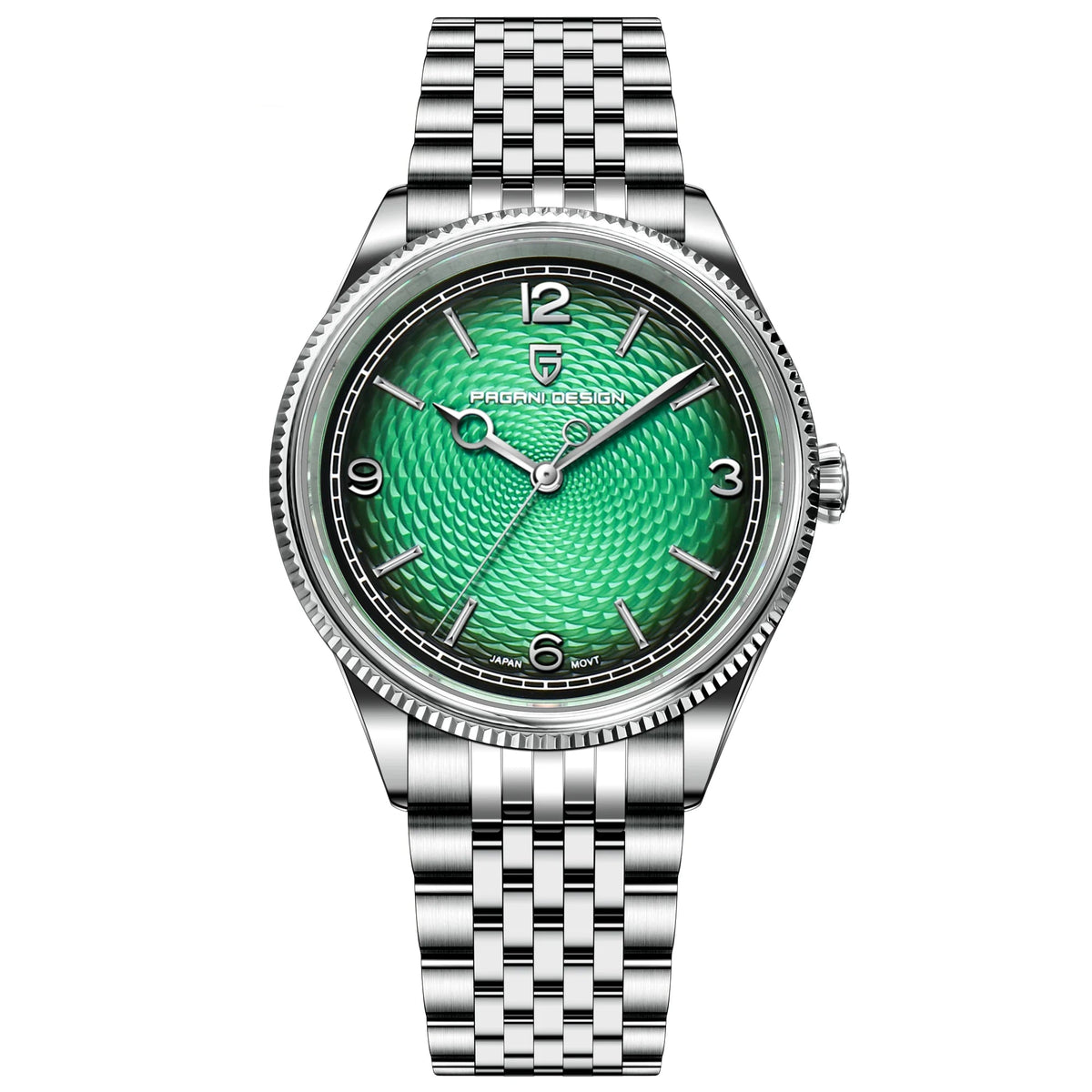 PAGANI DESIGN 1828 mens watch, green wavy textured dial, steel bracelet
