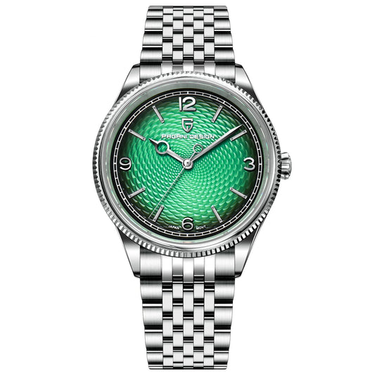 PAGANI DESIGN 1828 mens watch, green wavy textured dial, steel bracelet