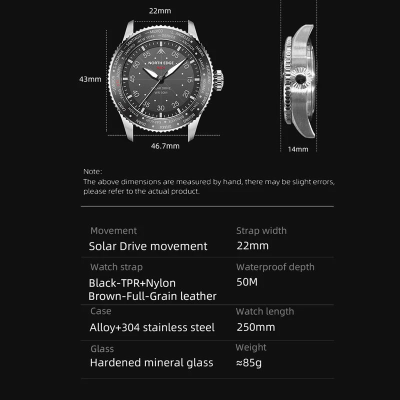 Runs for Half a Year on One Charge — NORTH EDGE MACH Solar Powered Pilot Watch [Colour Options]