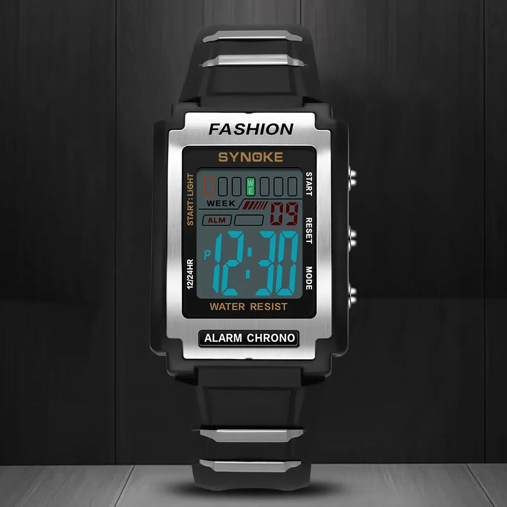 Big Style, Small Price — Mens SYNOKE Retro Rectangular Digital Watch