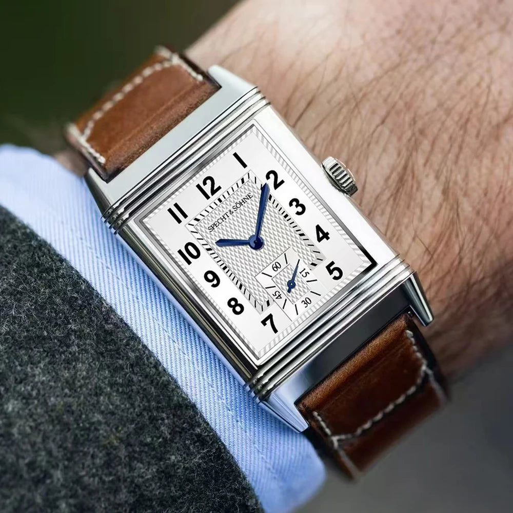 Specht & Söhne SP0028 — Reversible Flip-Case Square Watch, Leather Strap, Sapphire Crystal