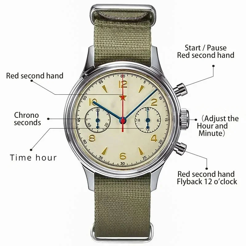 Bold 1963 Pilot Chronograph Watch — Quartz, Vintage Military Style [Colour / Strap Options]
