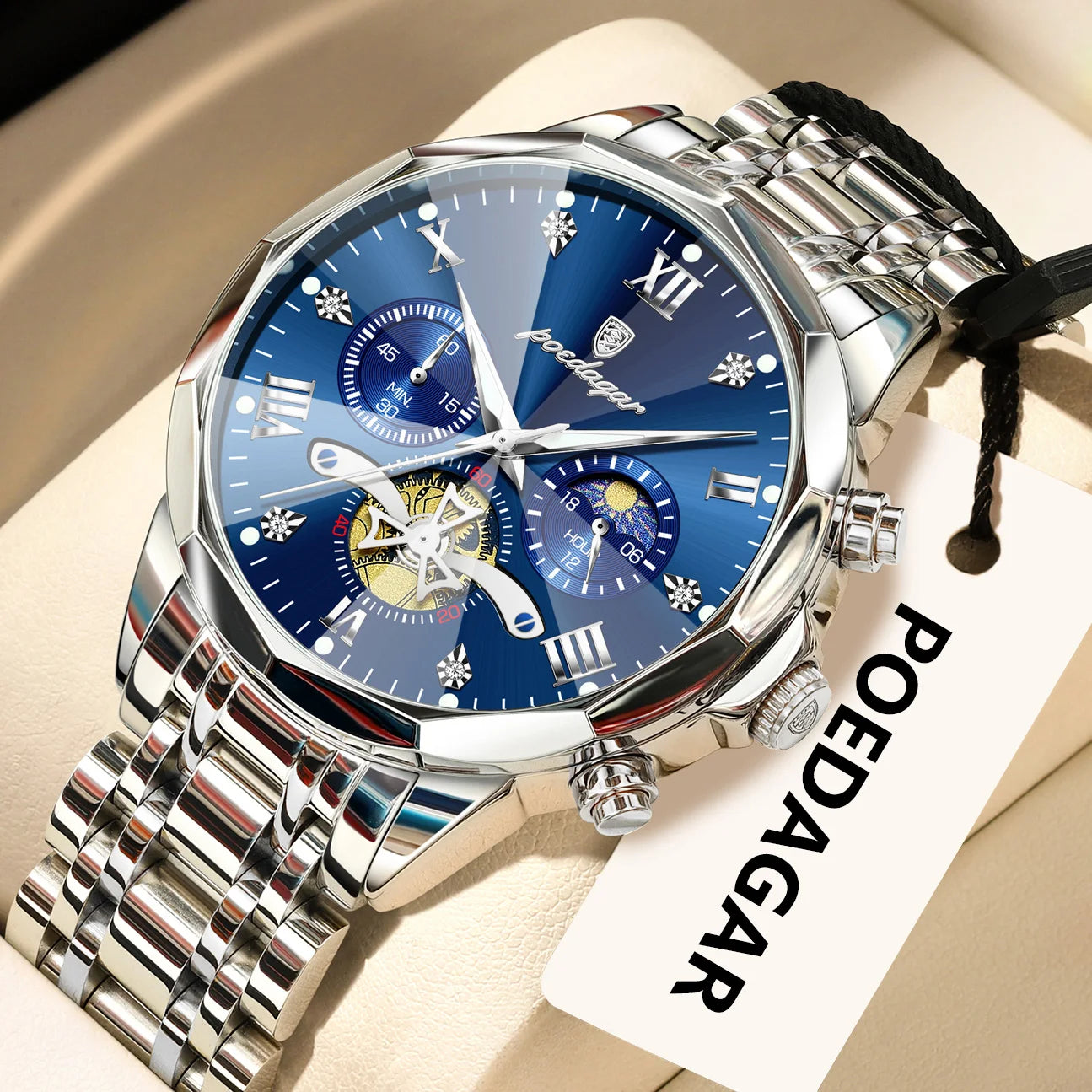 Mega Value But Stunning Chronograph — POEDAGAR Quartz, Spinning Rotor Seconds Hand, Stainless Steel [Multiple Colour Options]