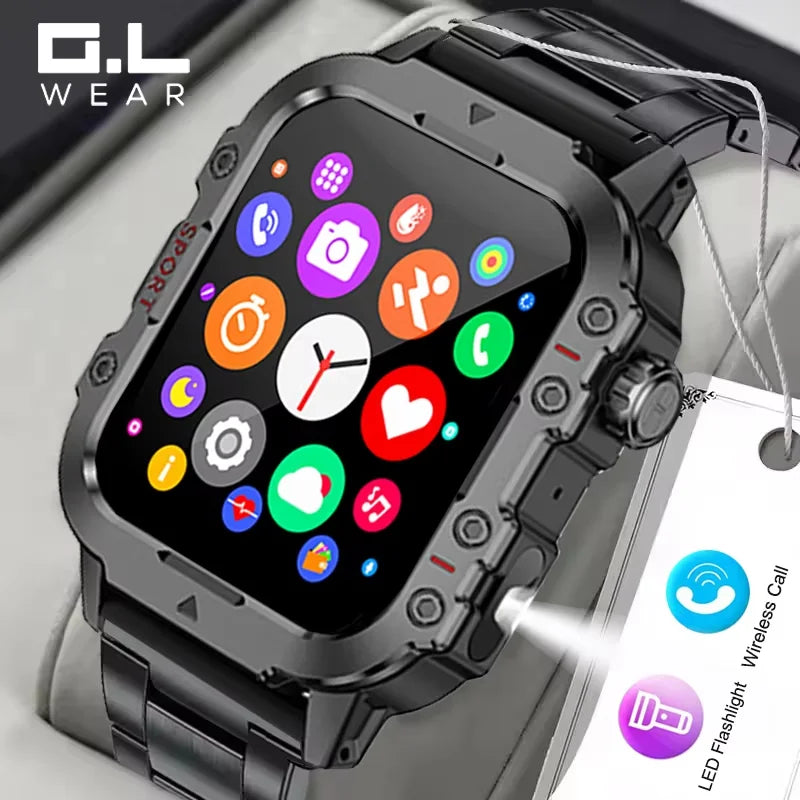 G.L Wear Smartwatch — Heart Rate, O2 & Sleep Monitor, Bluetooth Calling, LED Torch / Flashlight [Colour Options]