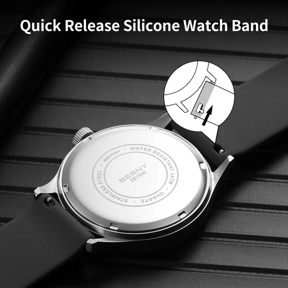 Beautiful  BERNY Everyday Watch — Complete Calendar, Genuine Japanese Movement, Silicone Strap
