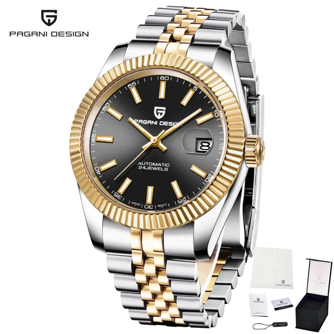 Pagani Design PD-1645 — Fluted Bezel Automatic Watch, Jubilee Bracelet, 100M Water Resistant [Multiple Colour / Dial Options]