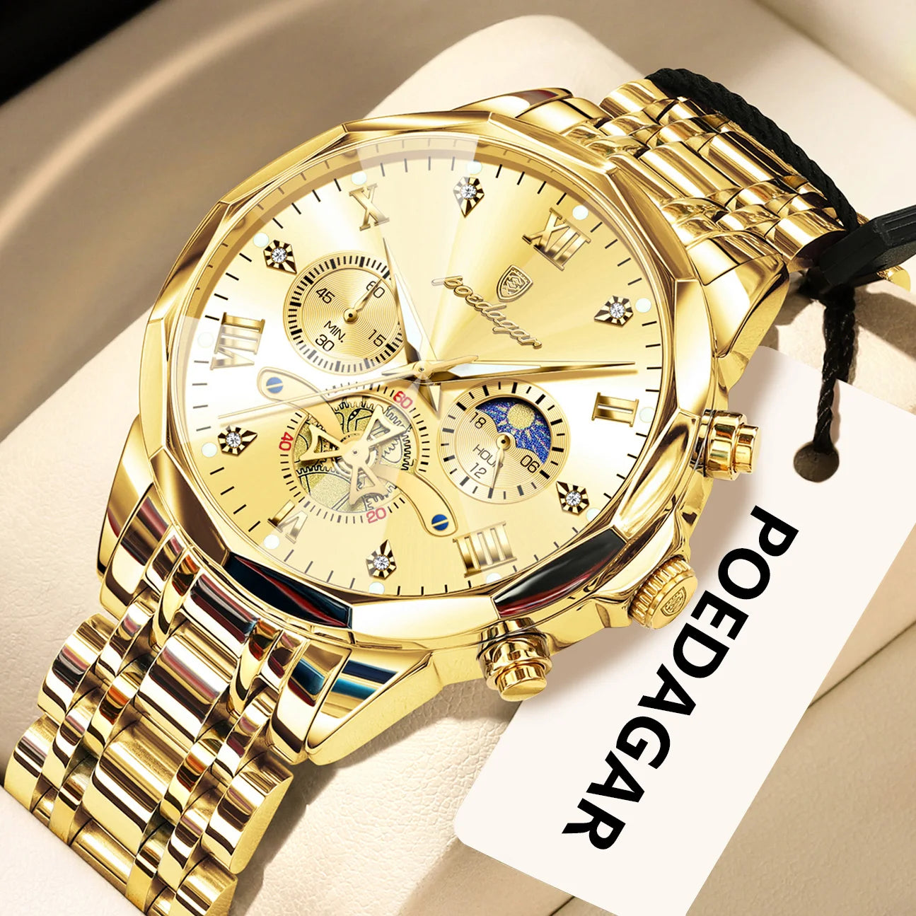 Mega Value But Stunning Chronograph — POEDAGAR Quartz, Spinning Rotor Seconds Hand, Stainless Steel [Multiple Colour Options]