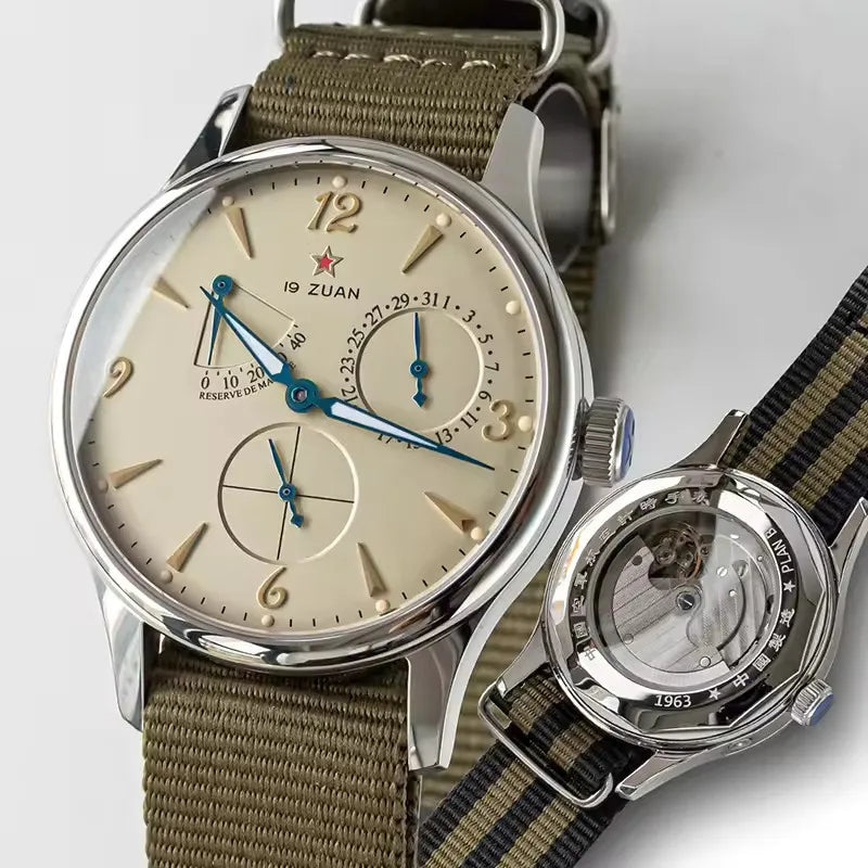 1963 Pilot Watch — Genuine Seagull Automatic Movement, Power Reserve Indicator