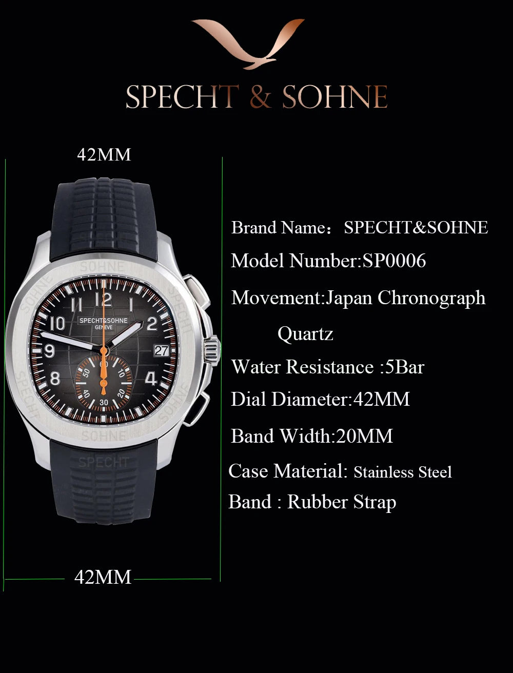 Specht & Söhne New Classic Sports Watch — Chronograph-Style Dial, 50M Waterproof [Multiple Colour Choices]