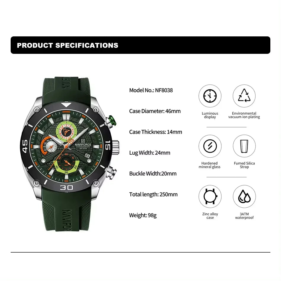 Mens NAVIFORCE Chronograph Watch — Bold Military Looks combined with everday style, Built to Perform
