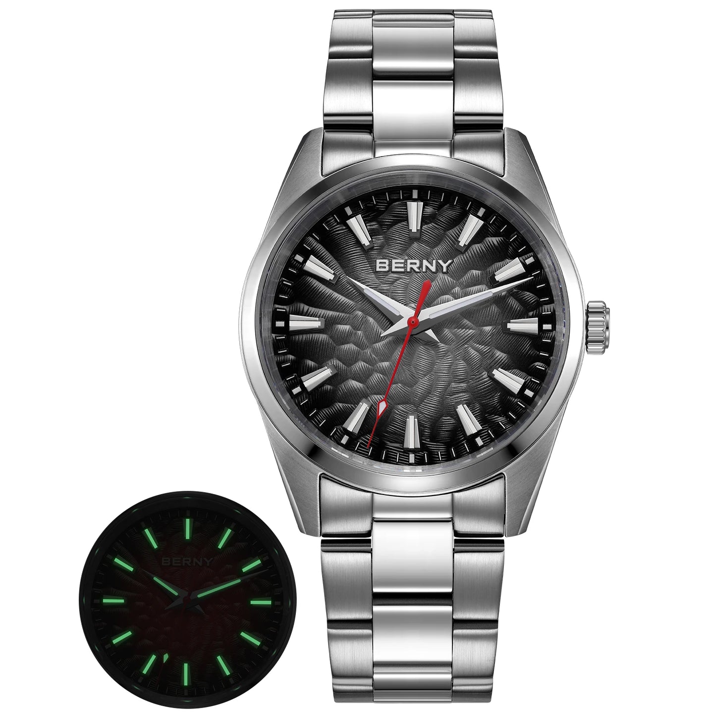 An Absolute Beauty — BERNY Lava-Look Dial, Sapphire Crystal, 100m Waterproof [Strap & Colour Choices]