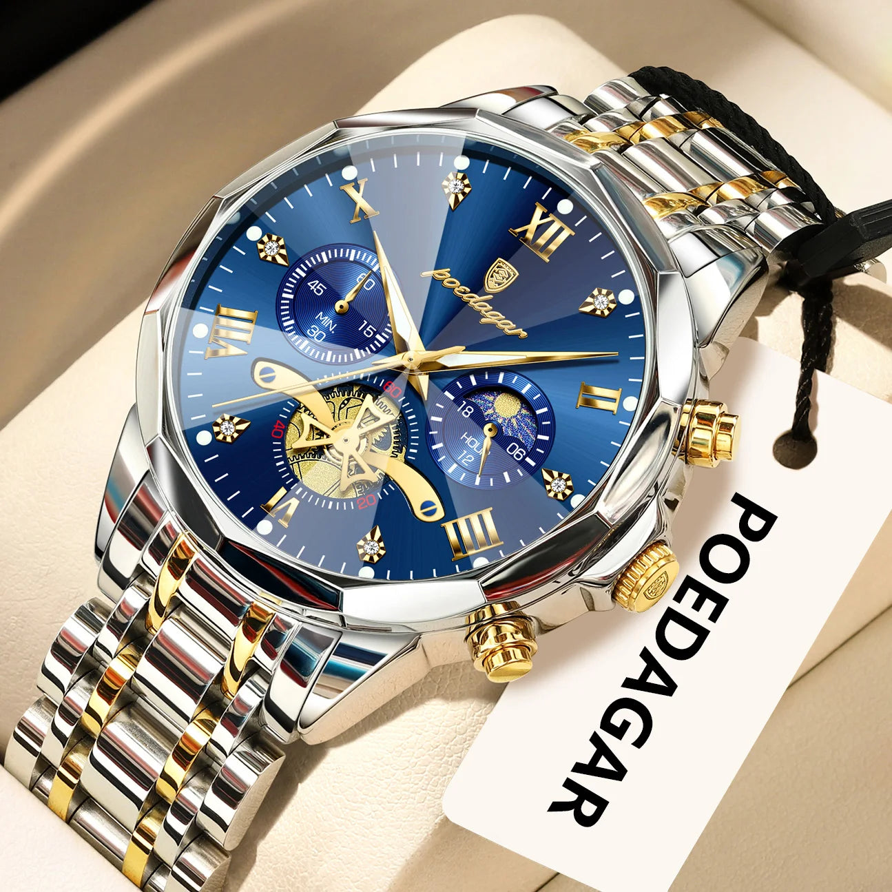 Mega Value But Stunning Chronograph — POEDAGAR Quartz, Spinning Rotor Seconds Hand, Stainless Steel [Multiple Colour Options]
