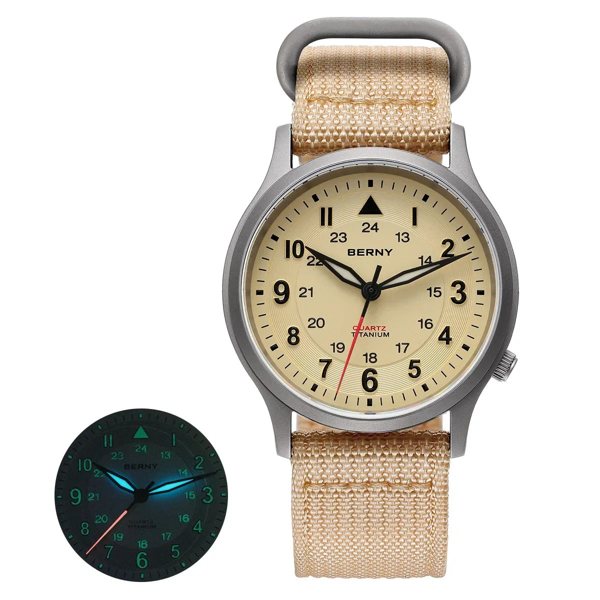 Featherlight BERNY Full Titanium Field Watch — Quartz, Sweeping Seconds Hand, Sapphire Crystal