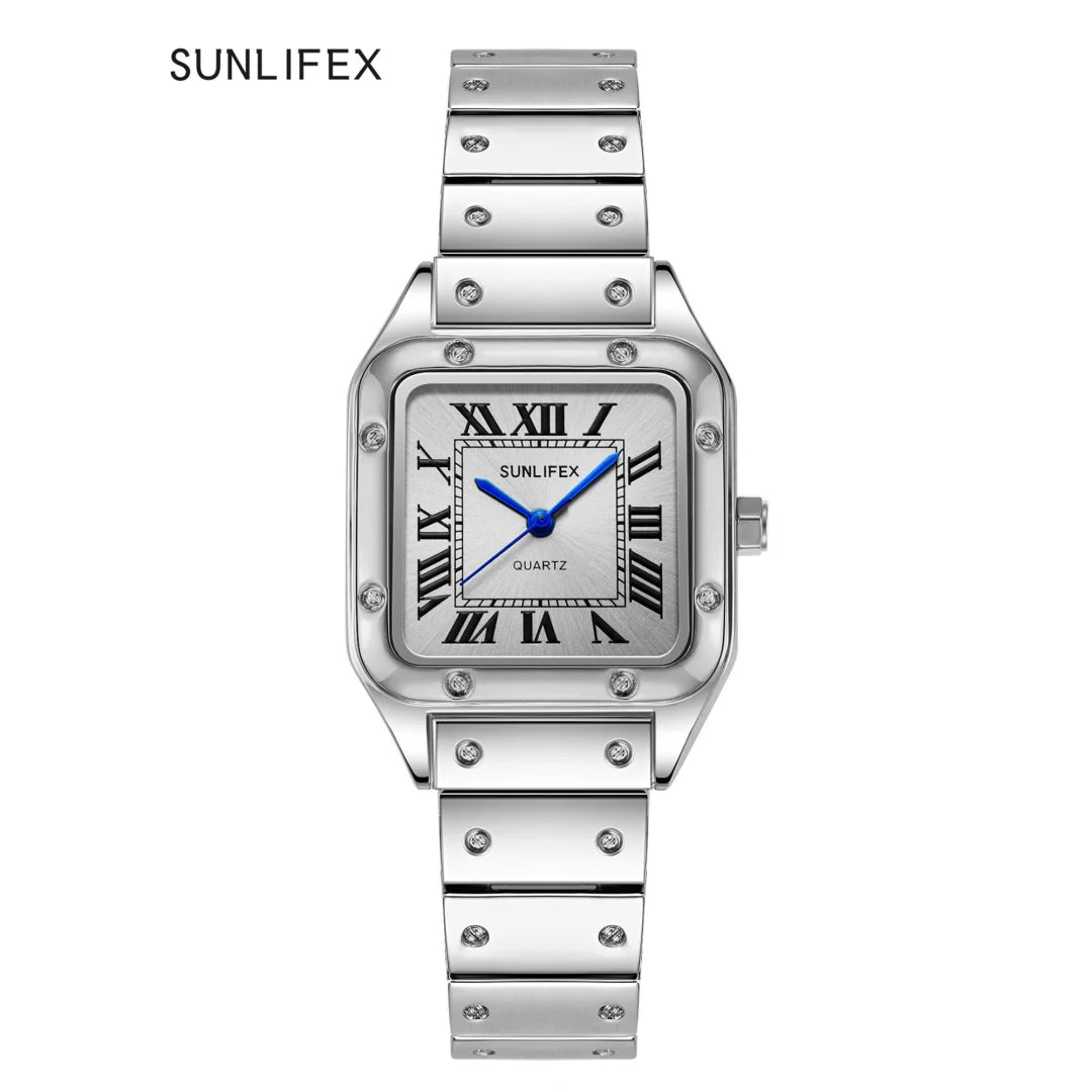 Chic Square Watch — Numberless Dial, Minimalist Ladies Quartz Watch, Metal Strap [Colour & Dial Options]