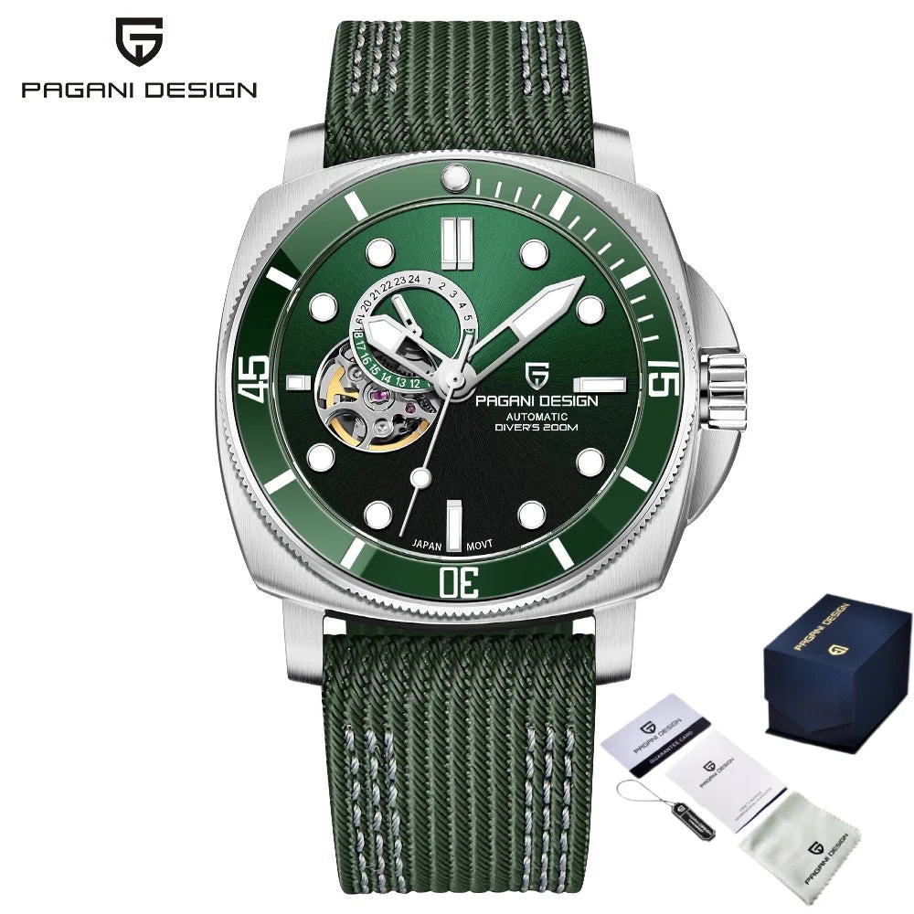 PAGANI DESIGN PD1736 Men's Automatic Open-Heart Dive Watch, TMI NH39, Sapphire, 200m Water Resistant