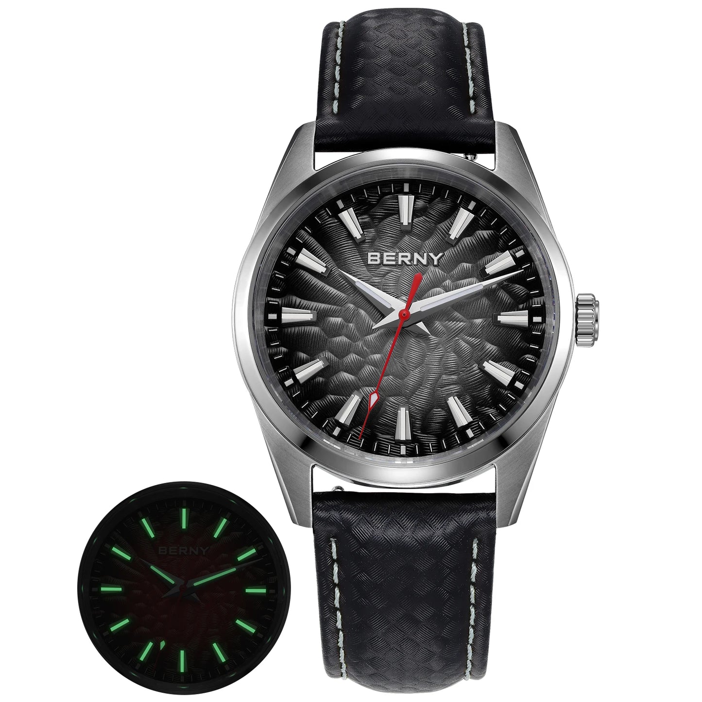An Absolute Beauty — BERNY Lava-Look Dial, Sapphire Crystal, 100m Waterproof [Strap & Colour Choices]