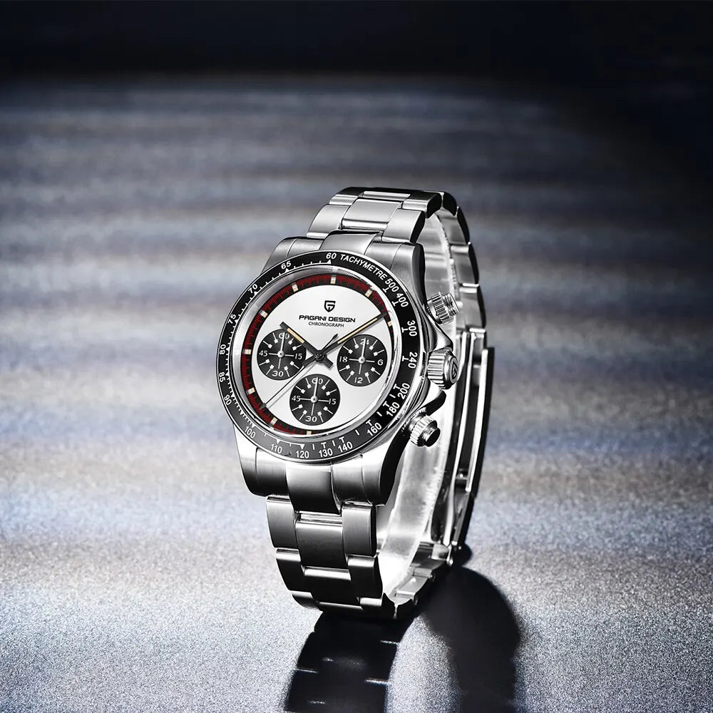 Iconic Racing Looks — PAGANI DESIGN PD-1676 Ceramic Bezel Chronograph, Panda Dial, Sapphire Crystal