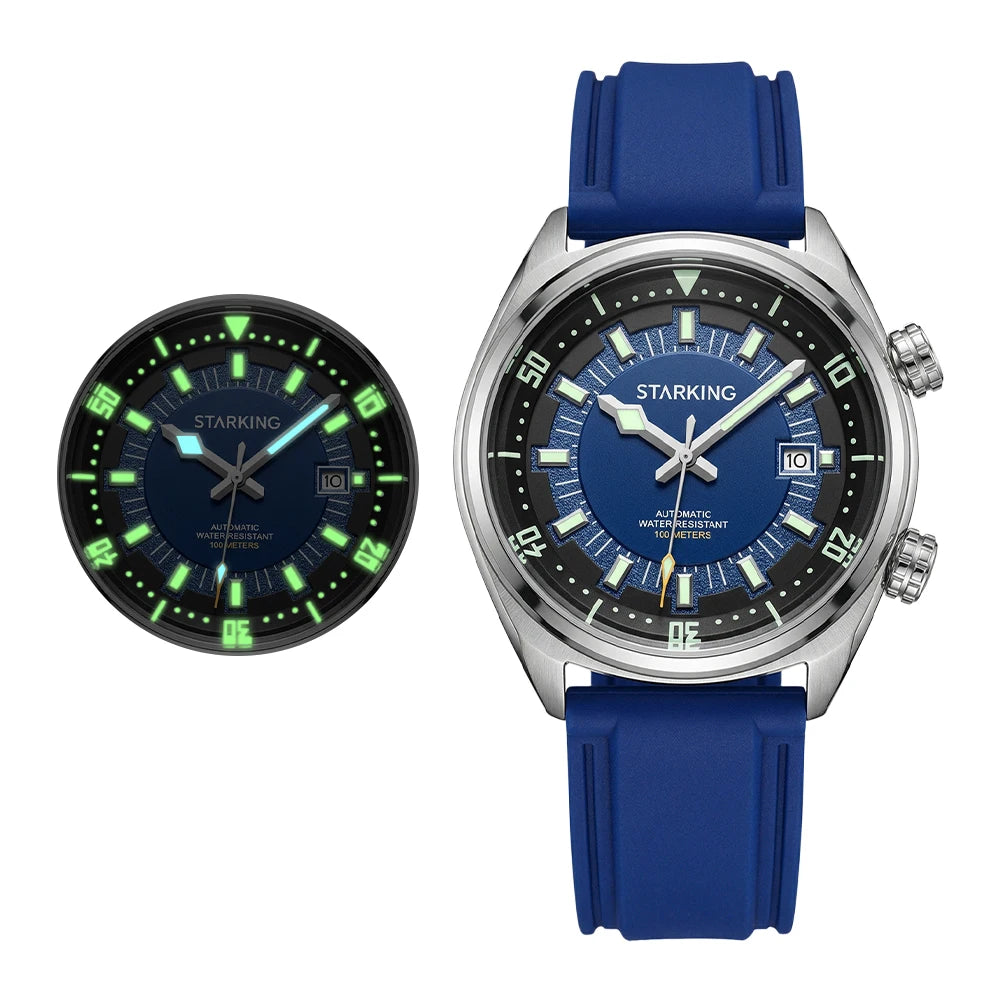 STARKING AM0603 Automatic Dive Watch: Japanese Miyota 8215, Hardlex Crystal, 100m Water Resistant, Silicone Strap, Date Window [Colour Options]