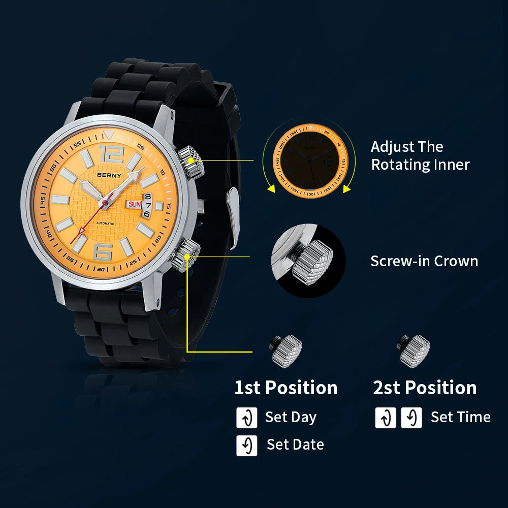 Serious Diver, Serious Value — BERNY 200m Automatic Watch [Colour & Strap Options]