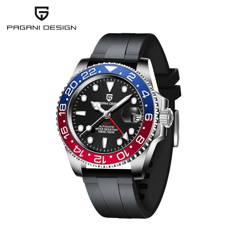 Pagani Design PD-1662 — GMT Automatic Watch, Ceramic Bezel, Sapphire 100M [Multiple Colour & Left-Hand Wear Options]