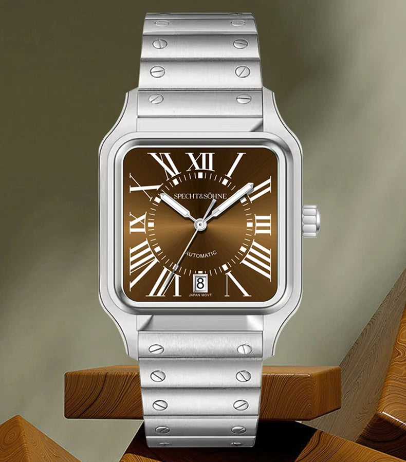 Elegance Redefined — SPECHT&SOHNE SP0011 Rectangular Automatic Fashion Watch, Sapphire Crystal, Stainless Steel [Colour Options]