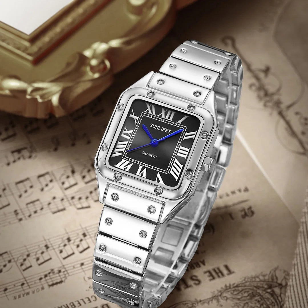 Chic Square Watch — Numberless Dial, Minimalist Ladies Quartz Watch, Metal Strap [Colour & Dial Options]