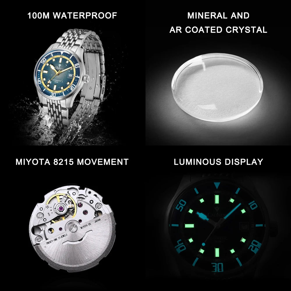 Cadisen C8244 — Automatic Watch, Miyota 8215 Movement, Sapphire, 100M Water Resistant [Multiple Colour Options]