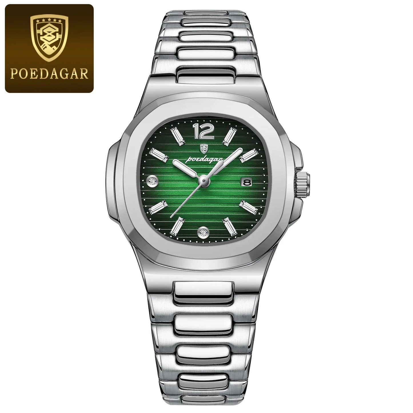 Eye Catching POEDAGAR 789S-WH — Women's Square Watch, Looks Far More Expensive Than Its Price, Luminous & Date [Silver & Rose Gold Options]