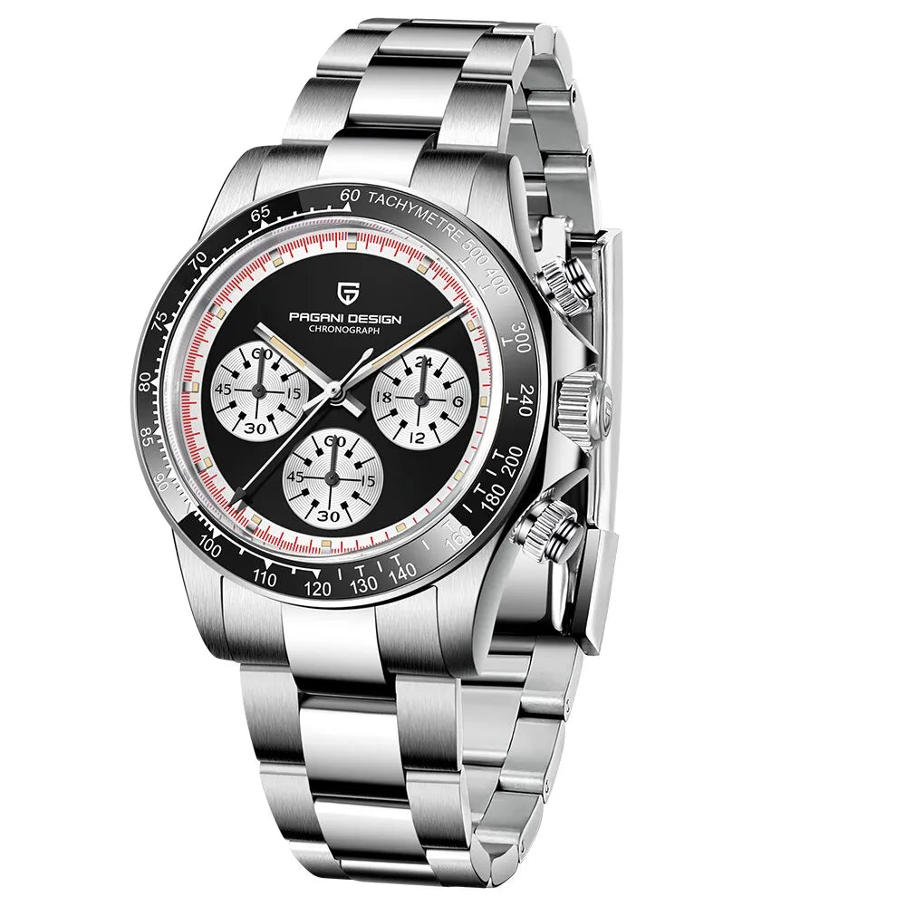 Iconic Racing Looks — PAGANI DESIGN PD-1676 Ceramic Bezel Chronograph, Panda Dial, Sapphire Crystal
