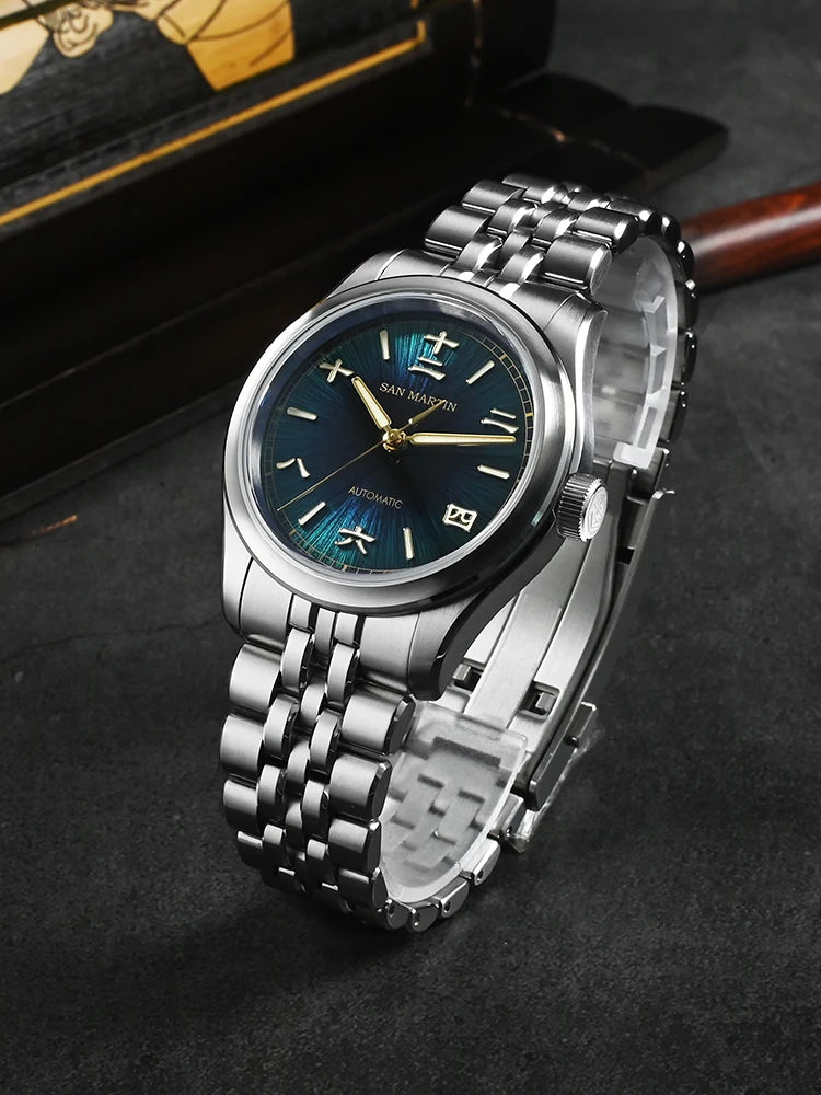San Martin SN0144 — Head-Turning JianZhan Sunburst Dial, Genuine Miyota 90S5 Automatic, Sapphire AR Crystal