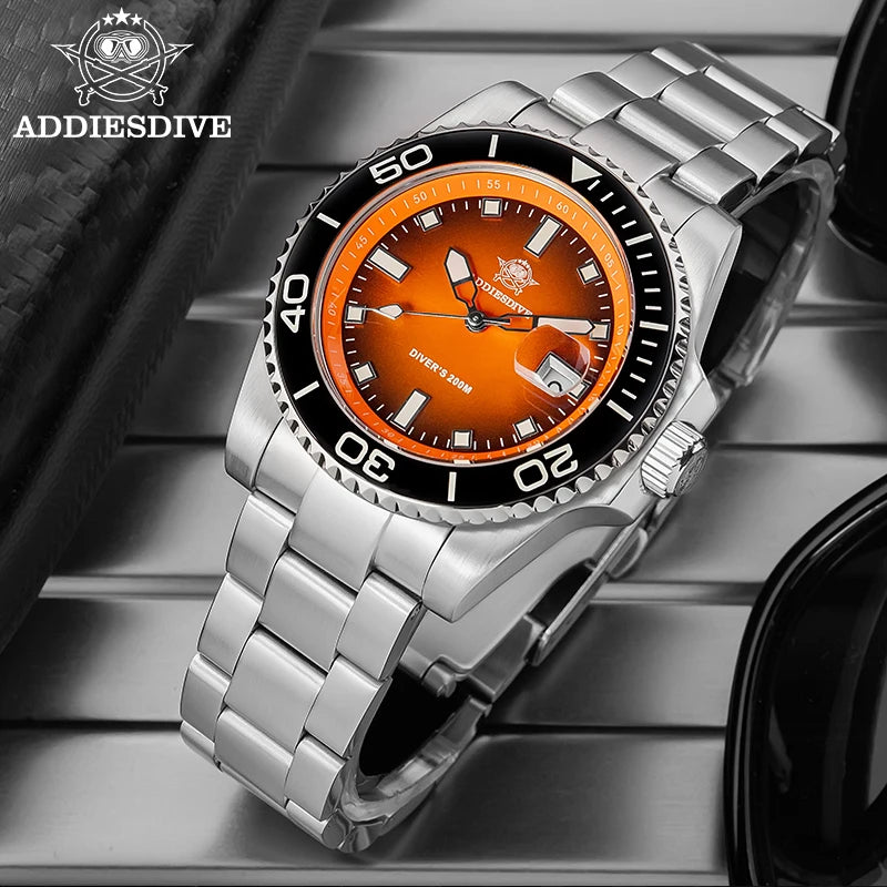 Super Striking ADDIESDIVE AD2089 — Gradient Dial Diver Watch, 200m Waterproof [Multiple Strap & Colour Options]