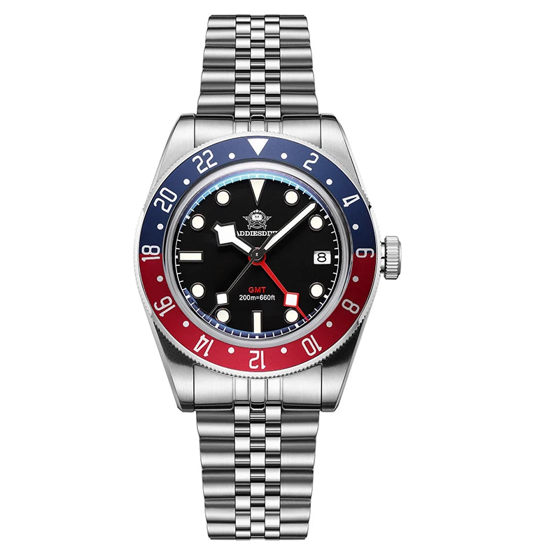 Real GMT, Real Depth — Stunning Looking ADDIESDIVE 200m Diver Watch, Screw-Down Crown [Strap and Dial Options]